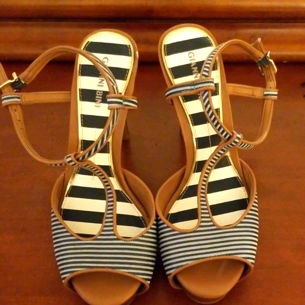 Gianni Bini Blue and White Striped Nautical Heels